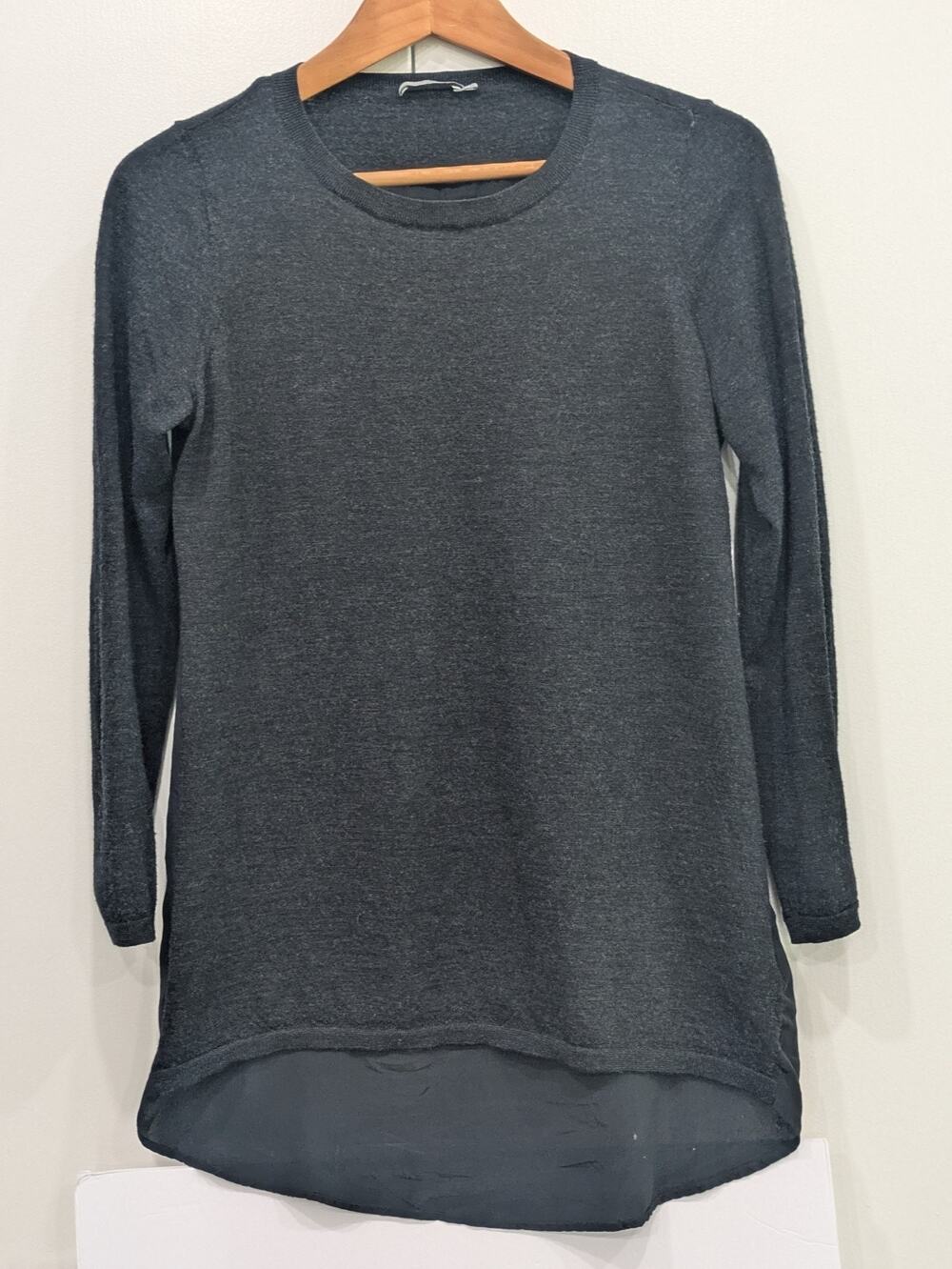 Merino Wool & 100% Silk COS Dark Grey Back Panel Sweater Jumper Women's Medium